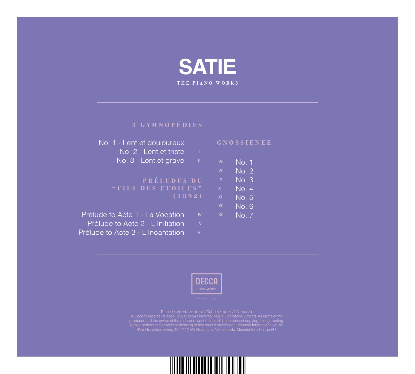 Satie – The Piano Works (Decca - The Collection): Vinyl LP