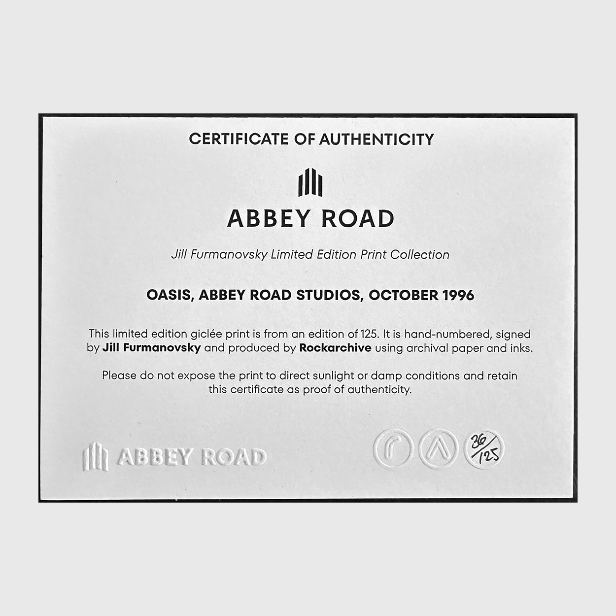 Oasis October 1996 Limited Edition Print by Jill Furmanovsky