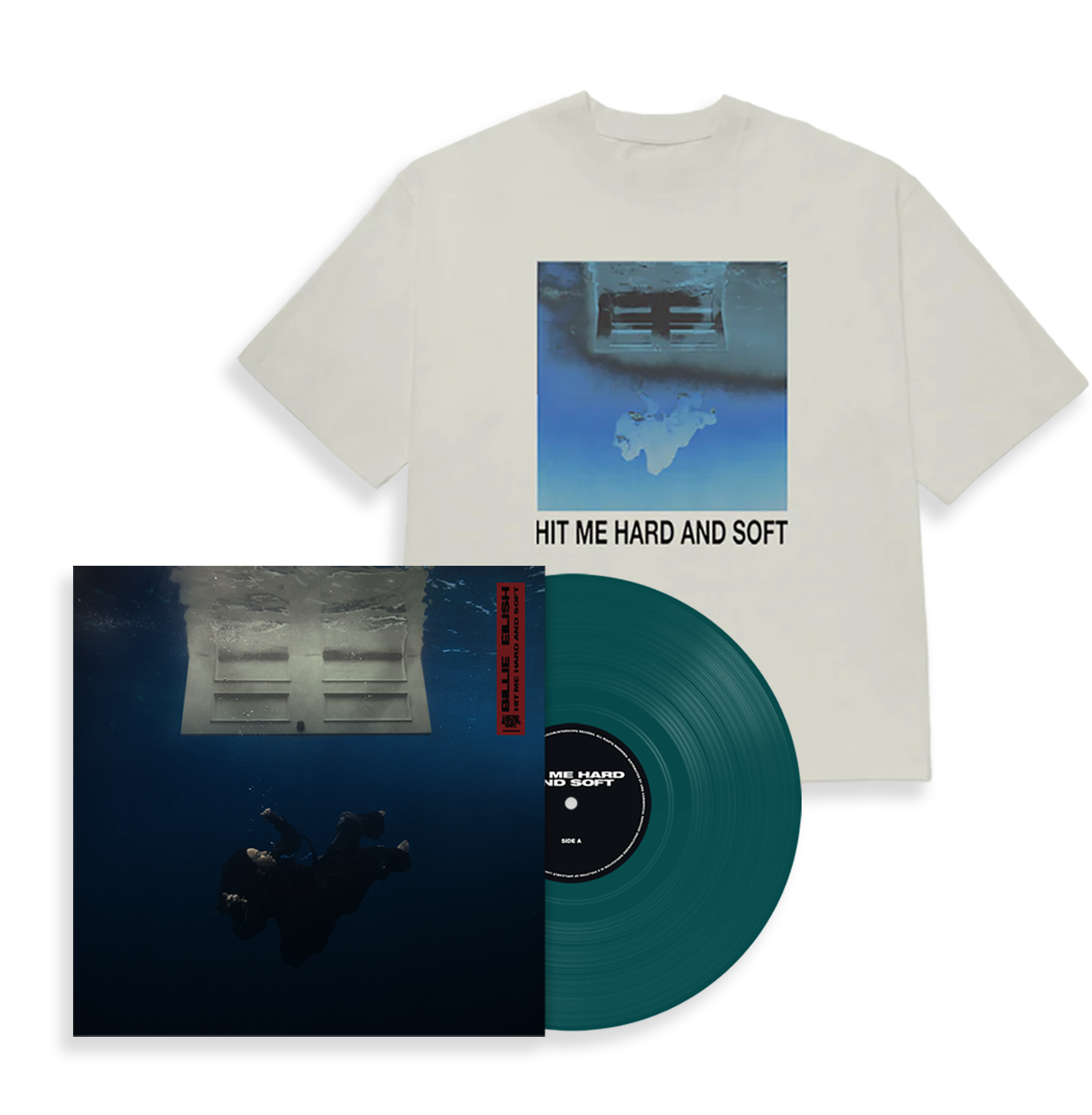 HIT ME HARD AND SOFT: Limited Sea Blue Vinyl LP + White Cover T-Shirt