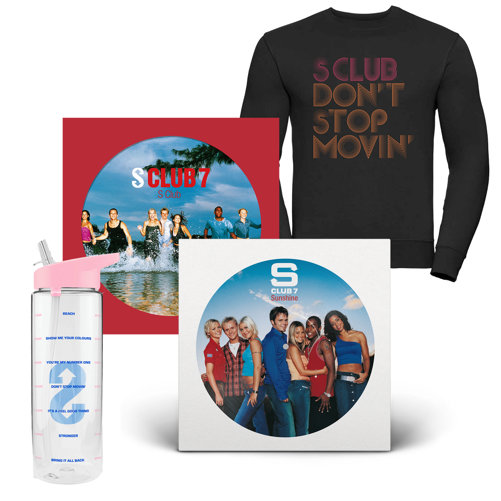 S Club + Sunshine: Picture Discs, Don't Stop Movin' Sweatshirt + Time Tracker Bottle
