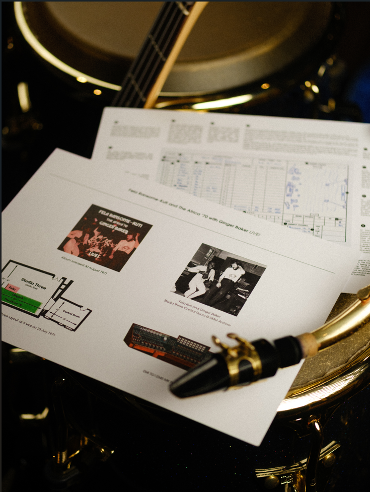 Abbey Road Studios Fela Kuti Session Sheet