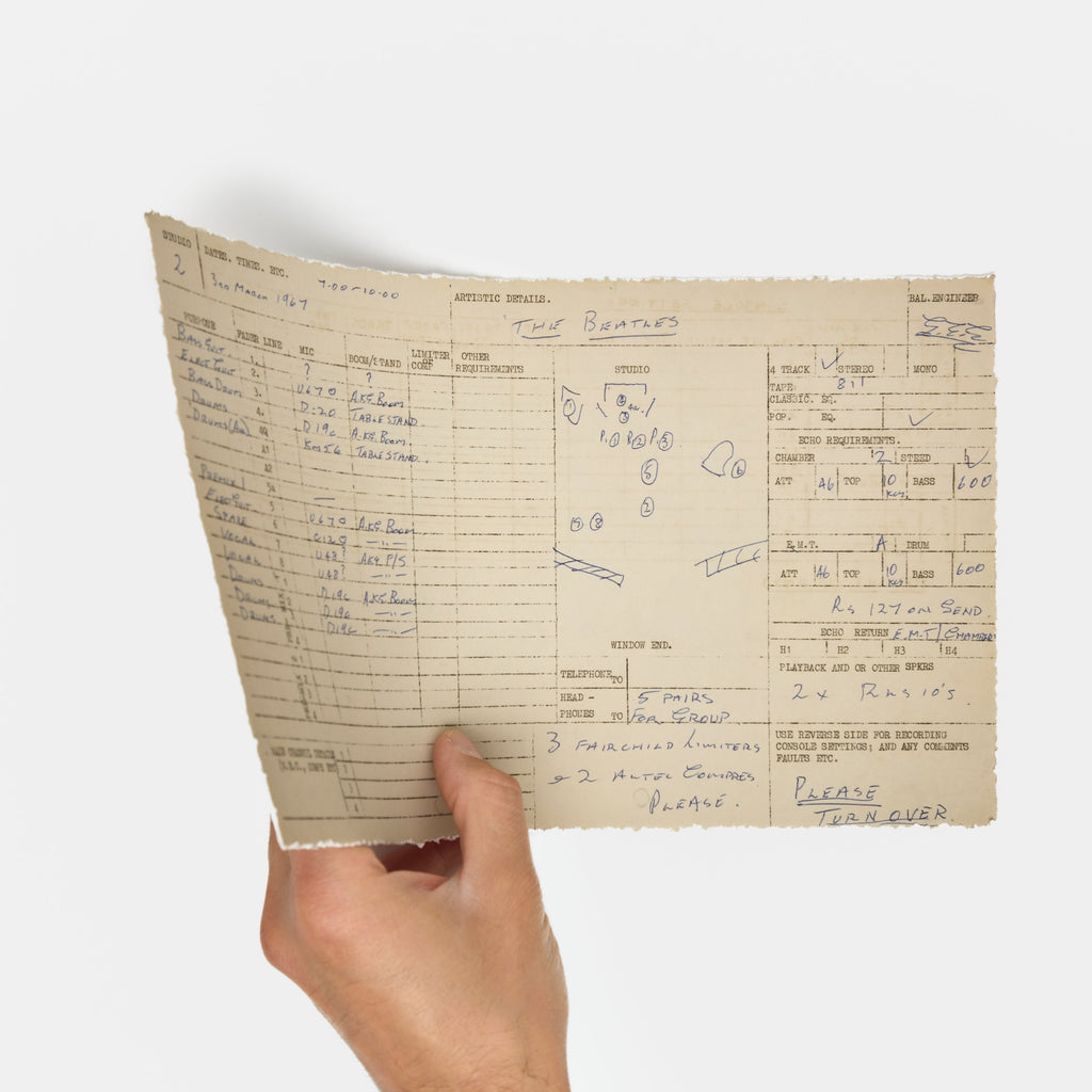 Abbey Road Studios x The Beatles 'Sgt. Pepper's Lonely Hearts Club Band' Session Sheet