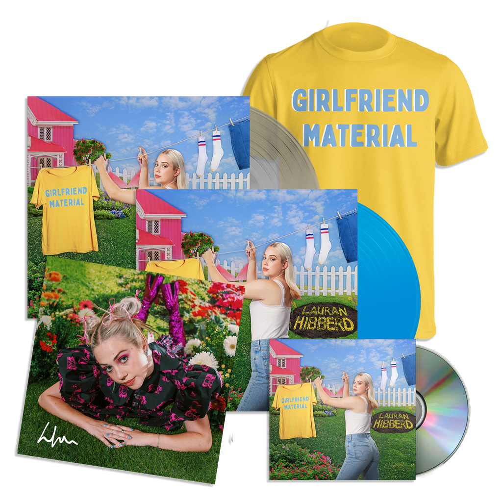 girlfriend material: Sky Blue + Clear Vinyl LP, CD, T-Shirt + Signed Print