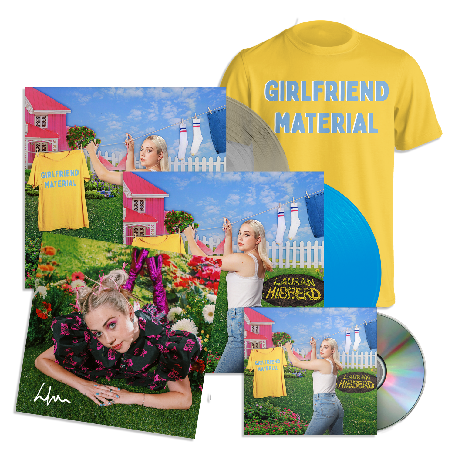 girlfriend material: Sky Blue + Clear Vinyl LP, CD, T-Shirt + Signed Print